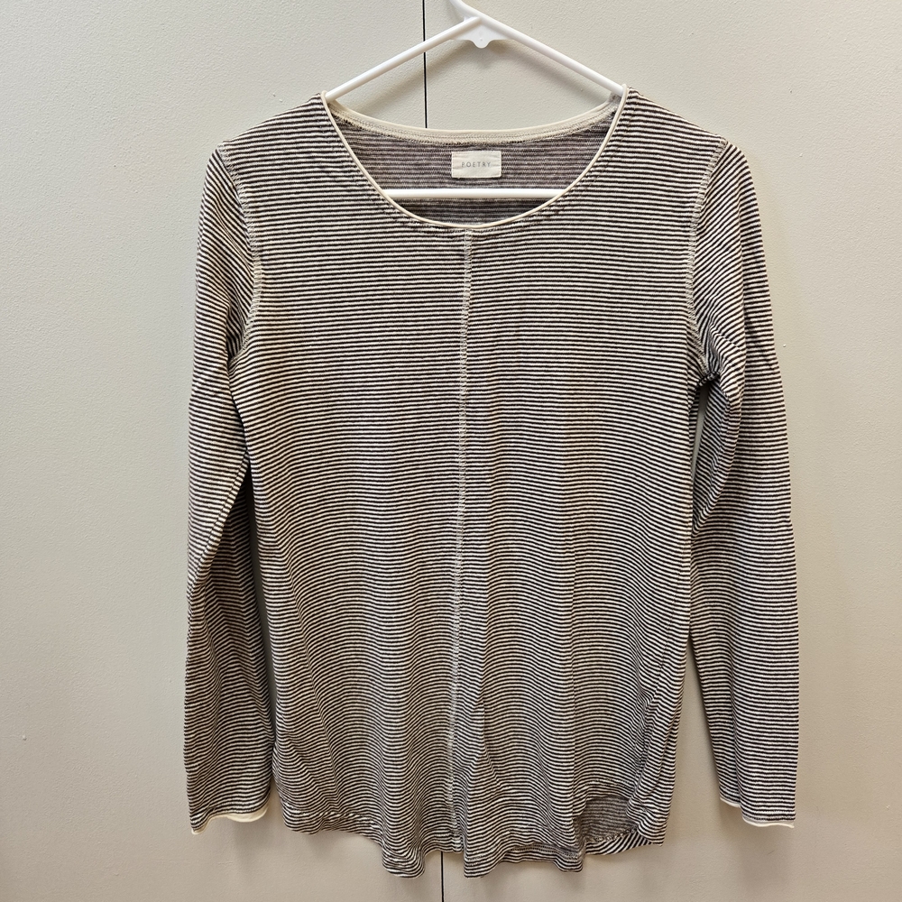 Poetry Brown and Cream Striped Long-Sleeve Scoop Neck Top